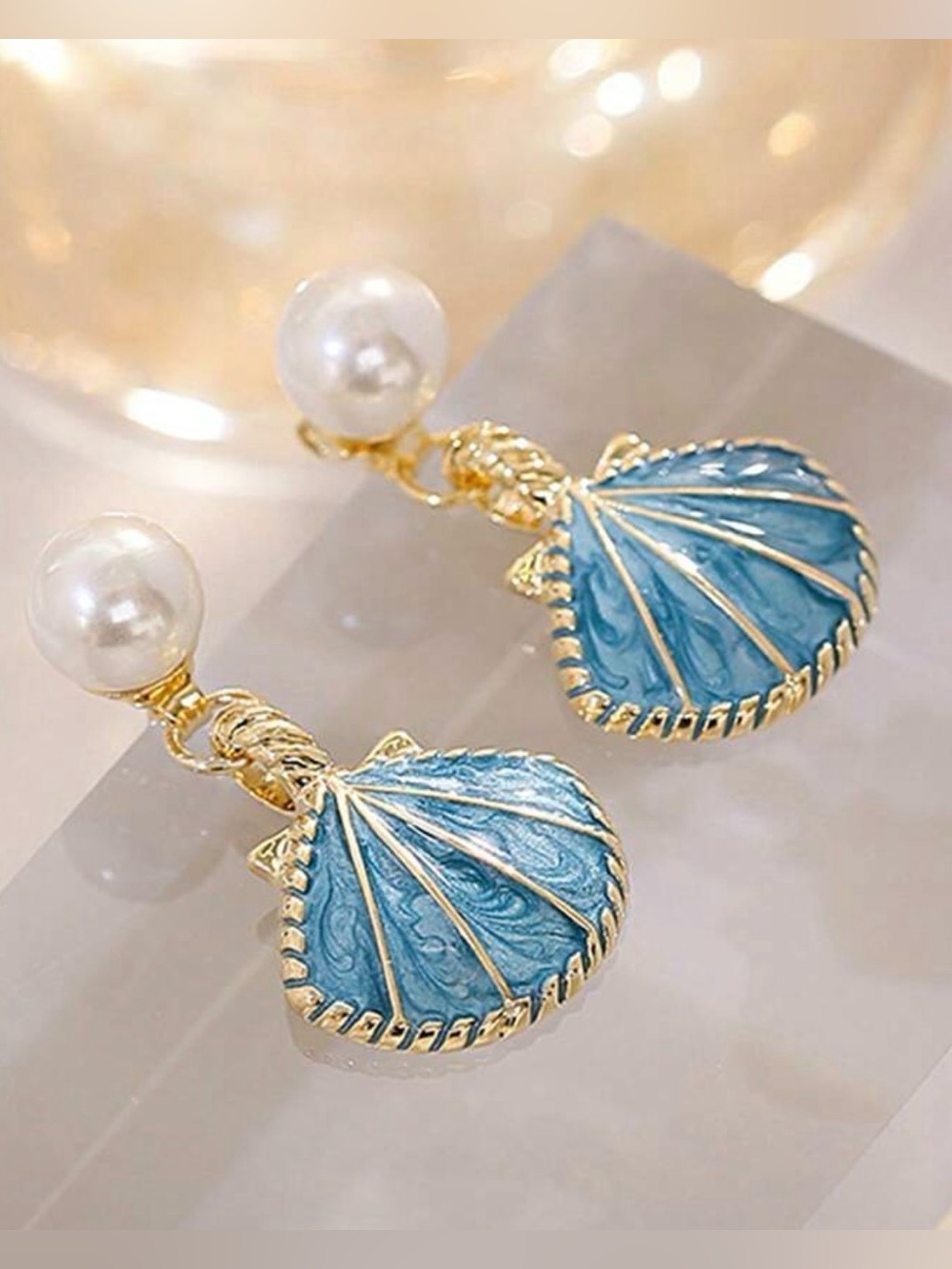Blue Shell  Drop Earrings